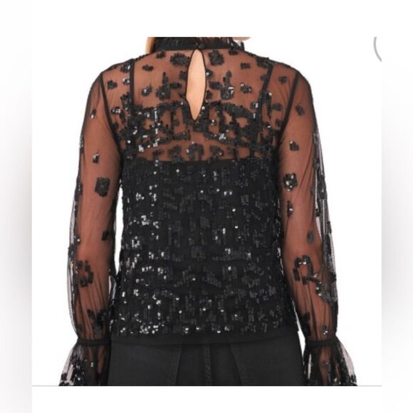 Chelsea & Violet black sheer high neck sequin blouse top small s - Picture 2 of 8